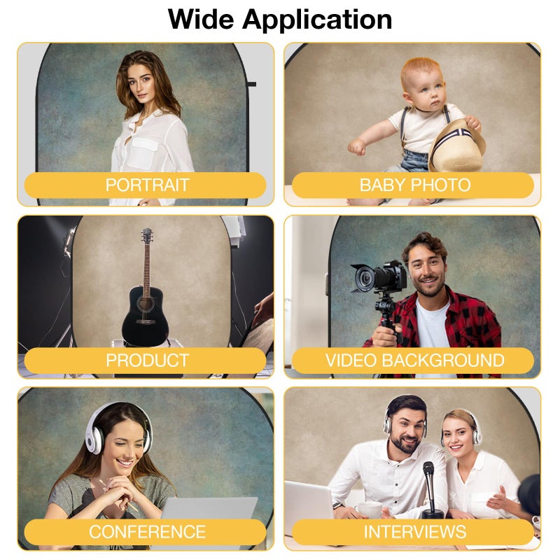 Kate 5x6.5ft(1.5x2m) Collapsible Backdrops Tan Grey Green Double Sided Reversible Pop Up Background for Portrait Photography, Video Meetings - Image 5